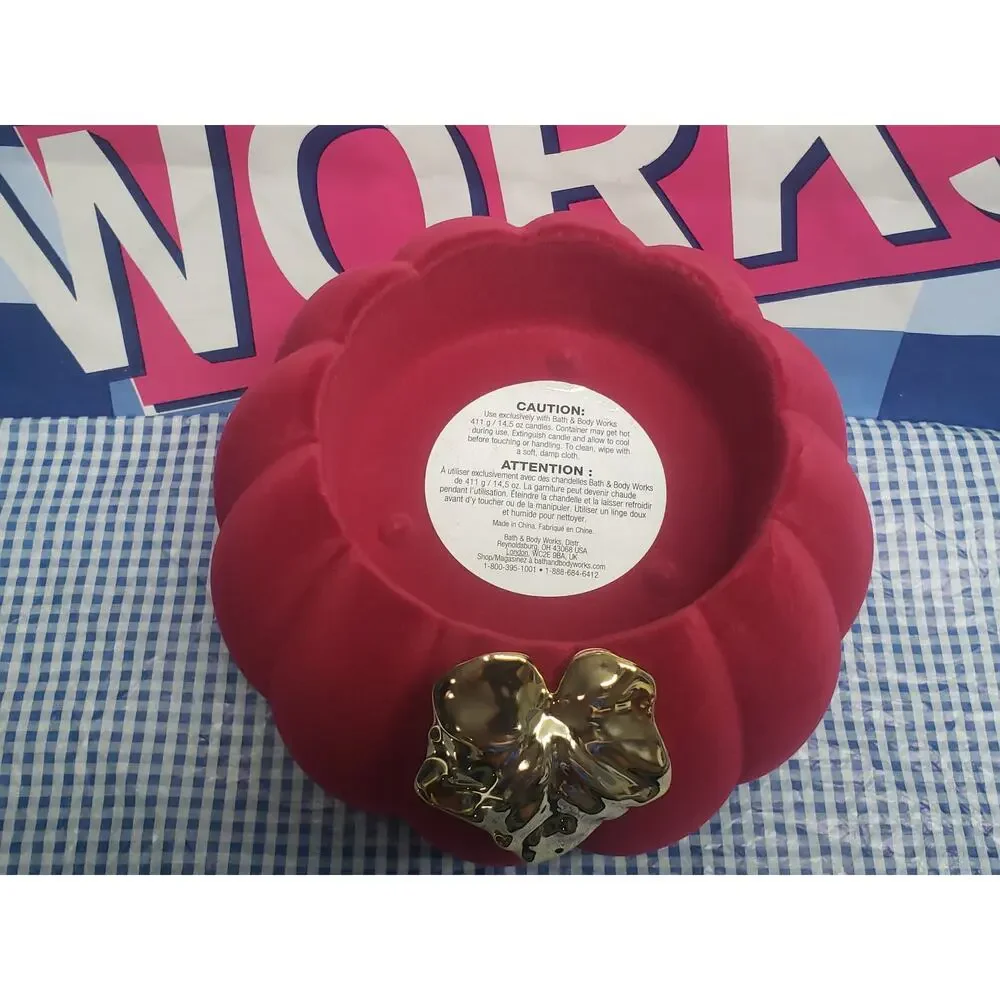 BBW Fuchsia Pink Flocked Velvet Pumpkin Large 3 Wick Candle Pedestal Holder - Picture 2 of 2
